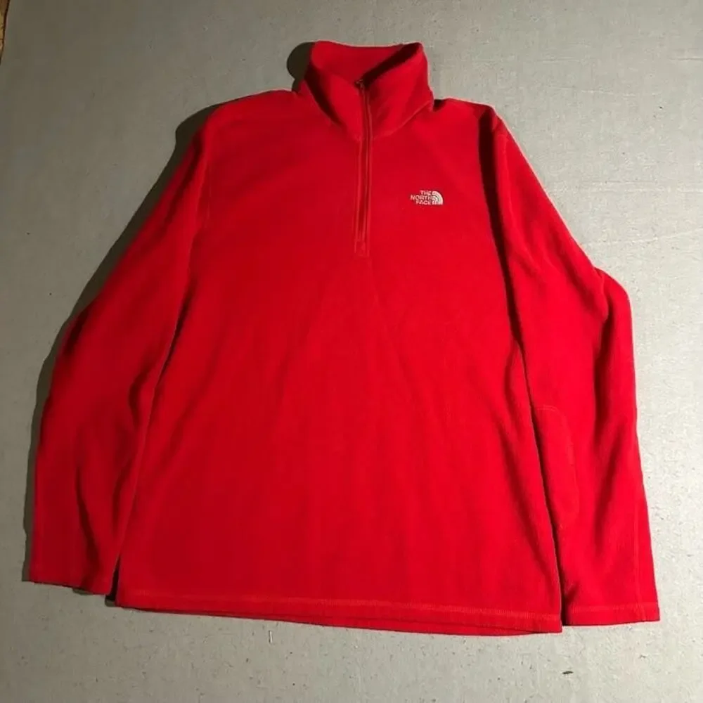 The North Face Quarter Zip Fleece Jacket Mens Large Red Hiking Outdoors